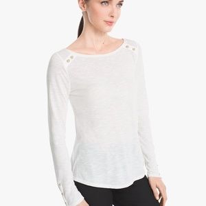 WHBM Button Detail Long Sleeve Tee in White - Sz XS